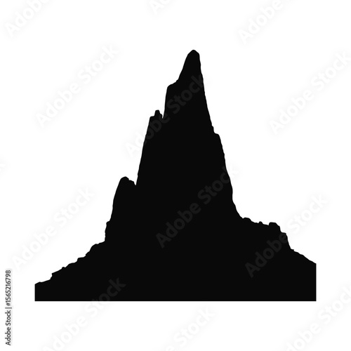 Jagged mountain peak silhouette isolated on white background