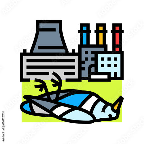 dead birds near factory chemical pollution color icon vector illustration