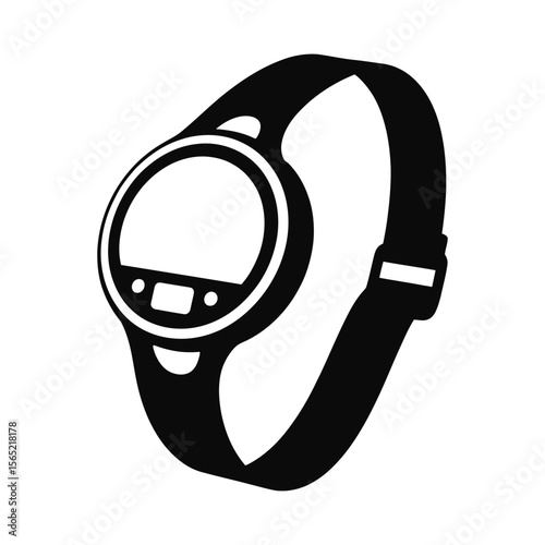 Modern digital wristwatch silhouette isolated on white background
