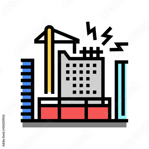 noisy street construction equipment causing sound pollution color icon vector illustration