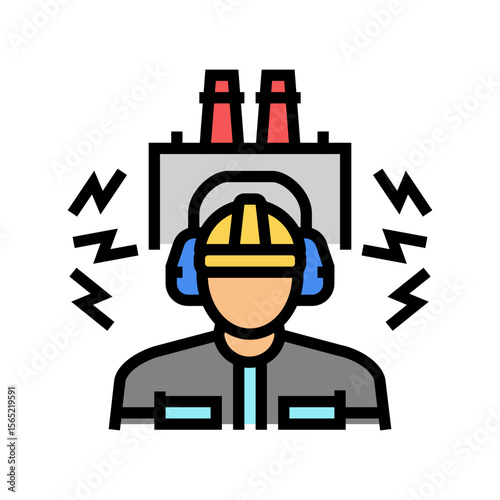 worker using ear protection noisy factory color icon vector illustration