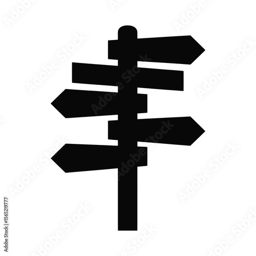 Silhouette of a directional signpost with multiple arrows isolated on white background
