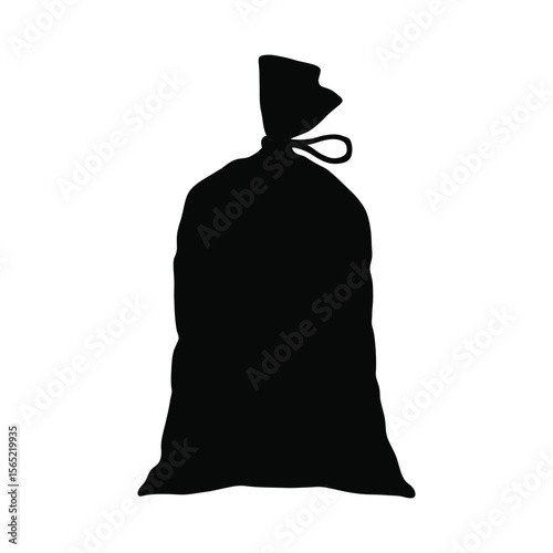 Black silhouette of a tied garbage bag isolated on white background