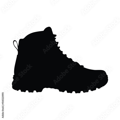 Black silhouette of a hiking boot isolated on white background silhouette