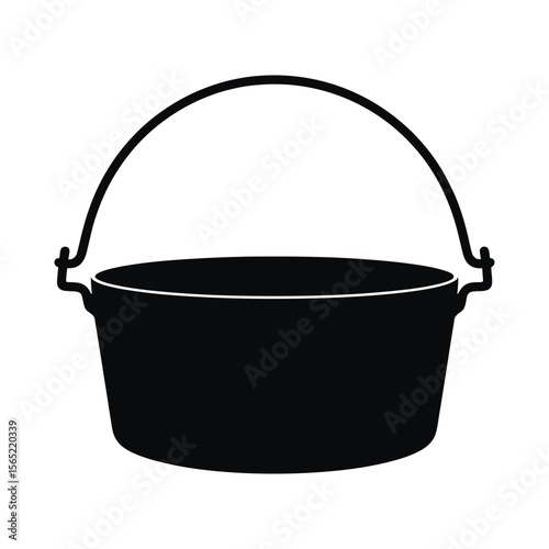 Black silhouette of a cast iron cauldron with a handle isolated on white background silhouette