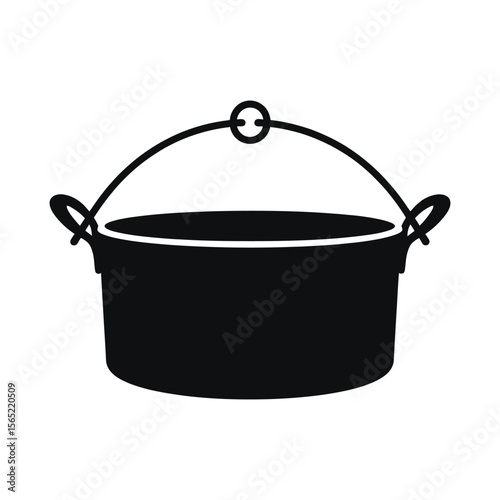 Black silhouette of a cooking pot with a handle isolated on white background silhouette