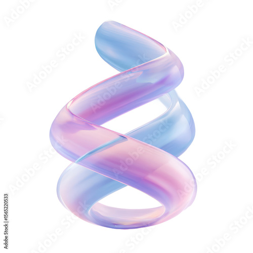 Abstract iridescent spiral shape, 3d render fluid iridescent swirl on black backdrop