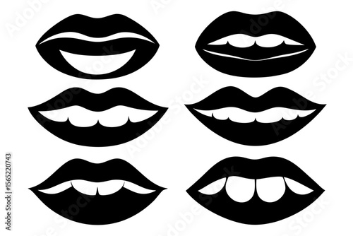 lips icon set sihouette black vector bundle
