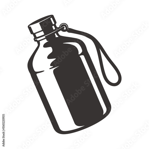 Black silhouette of a canteen with a strap isolated on white background