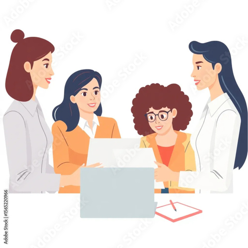A group of four employees are preparing for a client pitch. They appear focused and collaborative, with laptops and notes in front of them.