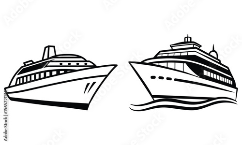 Big cruise ship clip art. Flat monochrome vector illustration, Ship silhouette Vector design