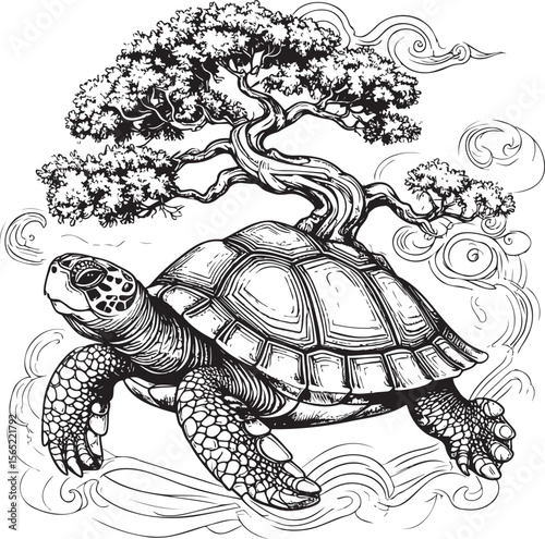 Mystical Turtle with Bonsai Tree