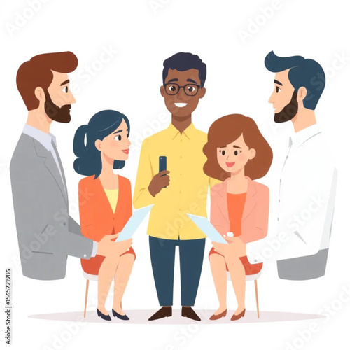 A small team of three team members are conducting interviews. The group includes men and women of different ages and backgrounds.