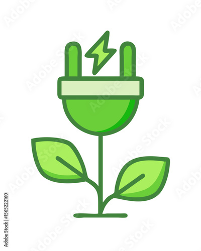 Green plant with electrical plug and power symbol in eco-friendly design
