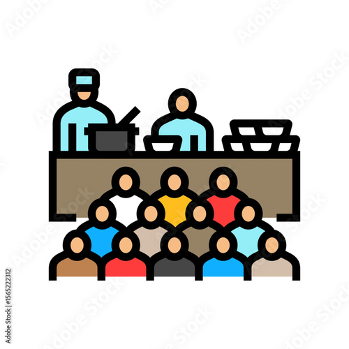 queue at soup kitchen color icon vector illustration