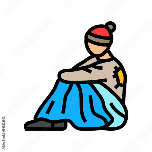 person sitting street blanket color icon vector illustration