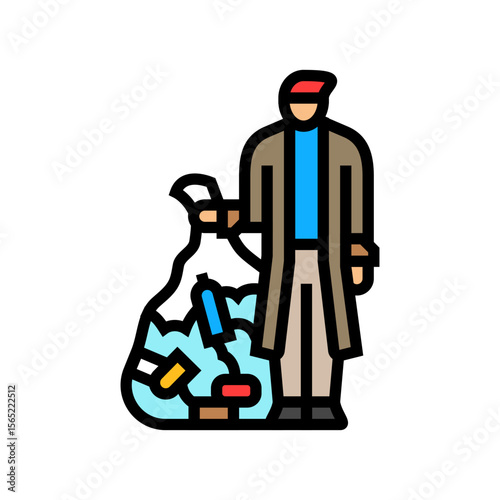 person collecting recyclable materials color icon vector illustration