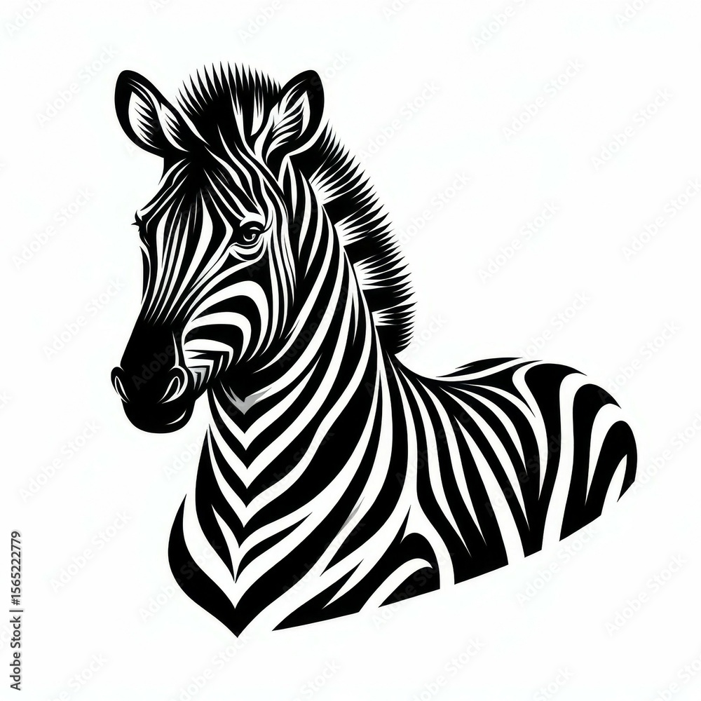 Fototapeta premium Black and White Zebra Portrait Illustration