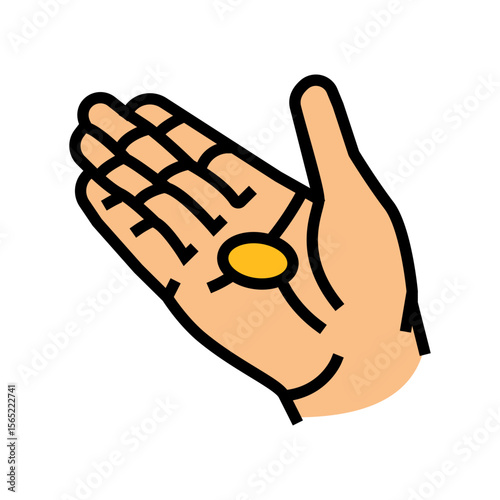 single coin open palm color icon vector illustration