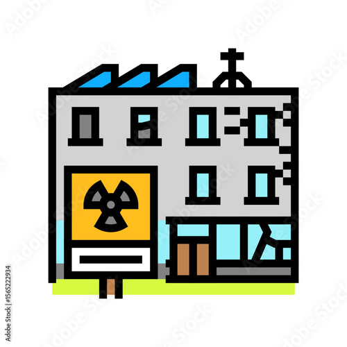 radiation warning on abandoned building radioactive pollution color icon vector illustration