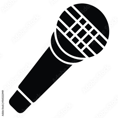 Black silhouette of a classic microphone on a white background