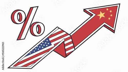 Us china trade war percentage increase concept illustration economic growth and competition between countries