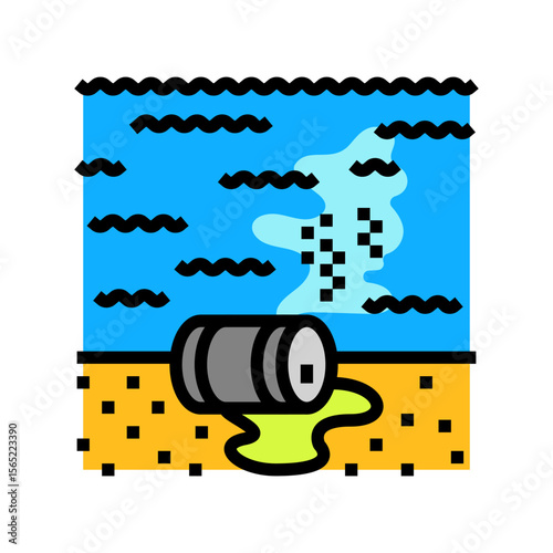 radiactive waste leaking into ocean radioactive pollution color icon vector illustration