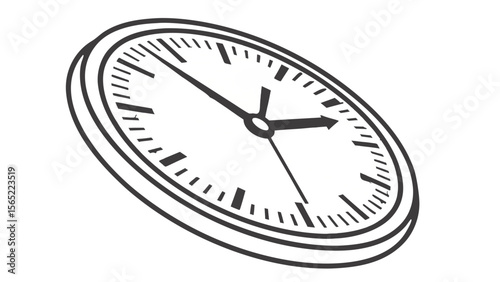 Clock time illustration, analog clock face, watch, timekeeping, hours and minutes vector graphic design