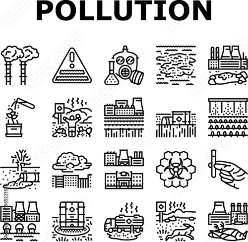 chemical pollution toxins icons set vector