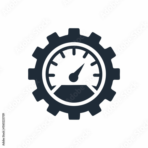 Performance Optimization Gear Icon System Speed Gauge Vector Design.