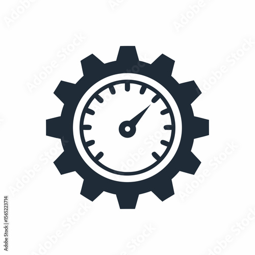 Performance Optimization Gear Icon System Speed Gauge Vector Design.