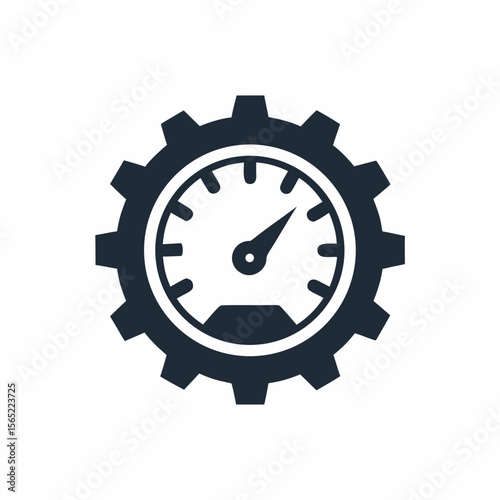 Performance Optimization Gear Icon System Speed Gauge Vector Design.