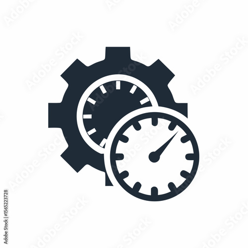 Performance Optimization Gear Icon System Speed Gauge Vector Design.