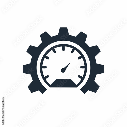 Performance Optimization Gear Icon System Speed Gauge Vector Design.