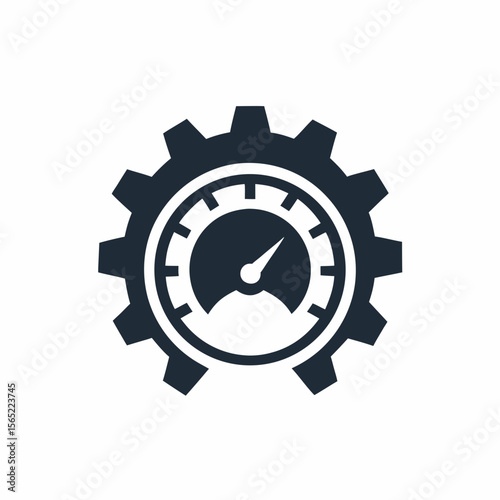 Performance Optimization Gear Icon System Speed Gauge Vector Design.