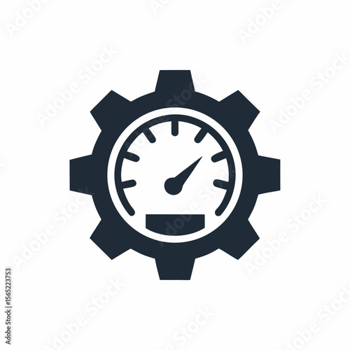 Performance Optimization Gear Icon System Speed Gauge Vector Design.
