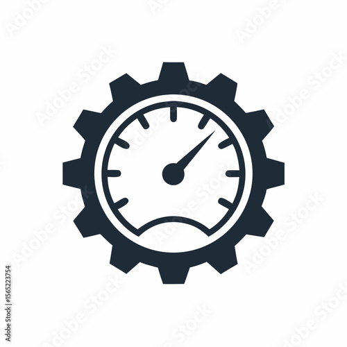 Performance Optimization Gear Icon System Speed Gauge Vector Design.