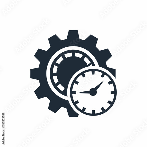 Performance Optimization Gear Icon System Speed Gauge Vector Design.