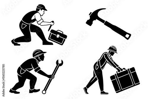 labor icon set sihouette black vector