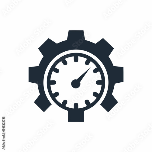 Performance Optimization Gear Icon System Speed Gauge Vector Design.