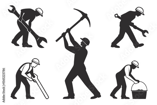 labor icon set sihouette black vector