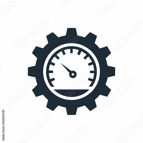 Performance Optimization Gear Icon System Speed Gauge Vector Design.