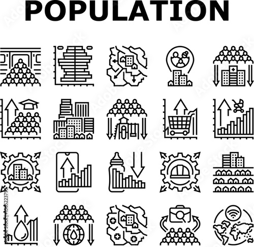population growth icons set vector