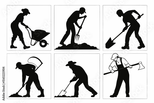 labor icon set sihouette black vector
