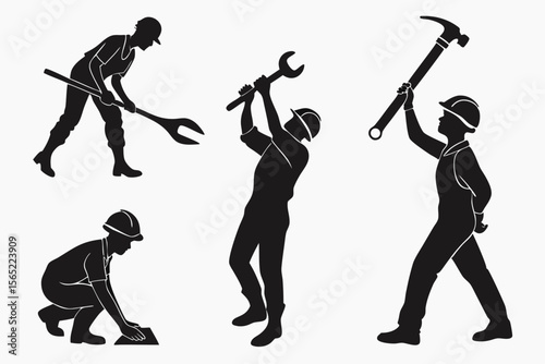 labor icon set sihouette black vector