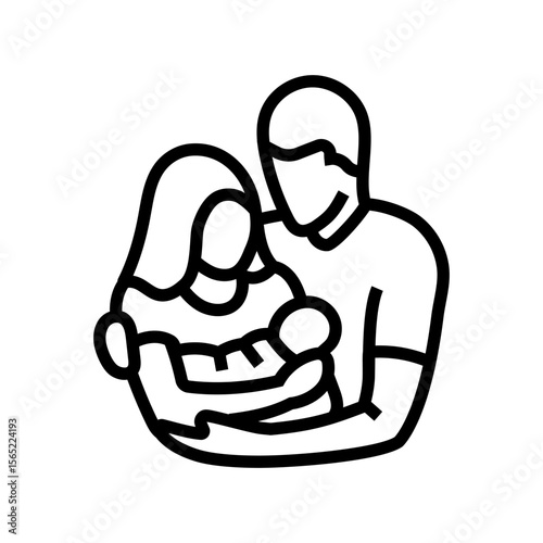 parents holding newborn baby line icon vector illustration