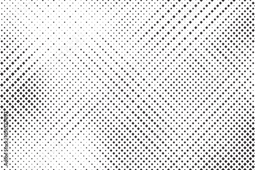 Grunge halftone gradient texture. Faded grit noise background. Sandy gritty wallpaper. Retro pixelated backdrop. Black and white anime or manga comic overlay. Vector graphic design textured halftone