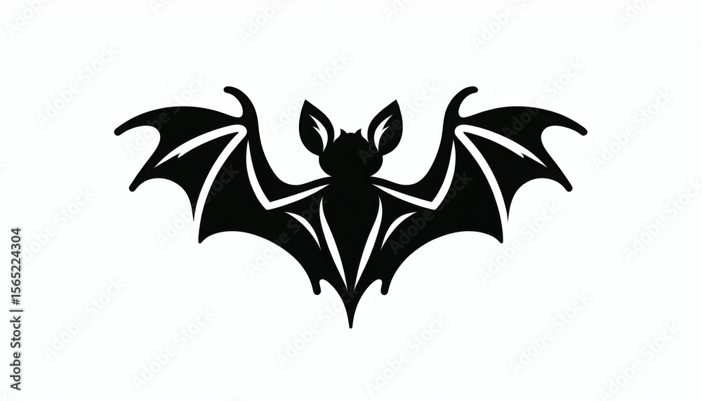 Fototapeta premium Black Bat Silhouette on White Background