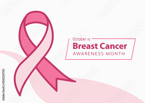 Breast Cancer Awareness Month Illustration with Pink Ribbon and Informative Text on White Background pink