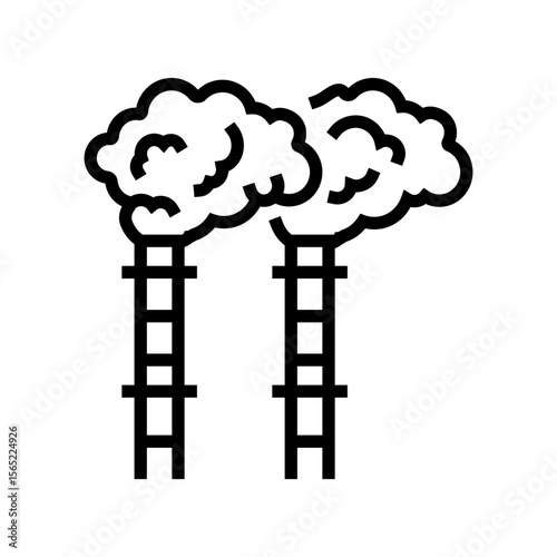 factory chimneys releasing smoke chemical pollution line icon vector illustration